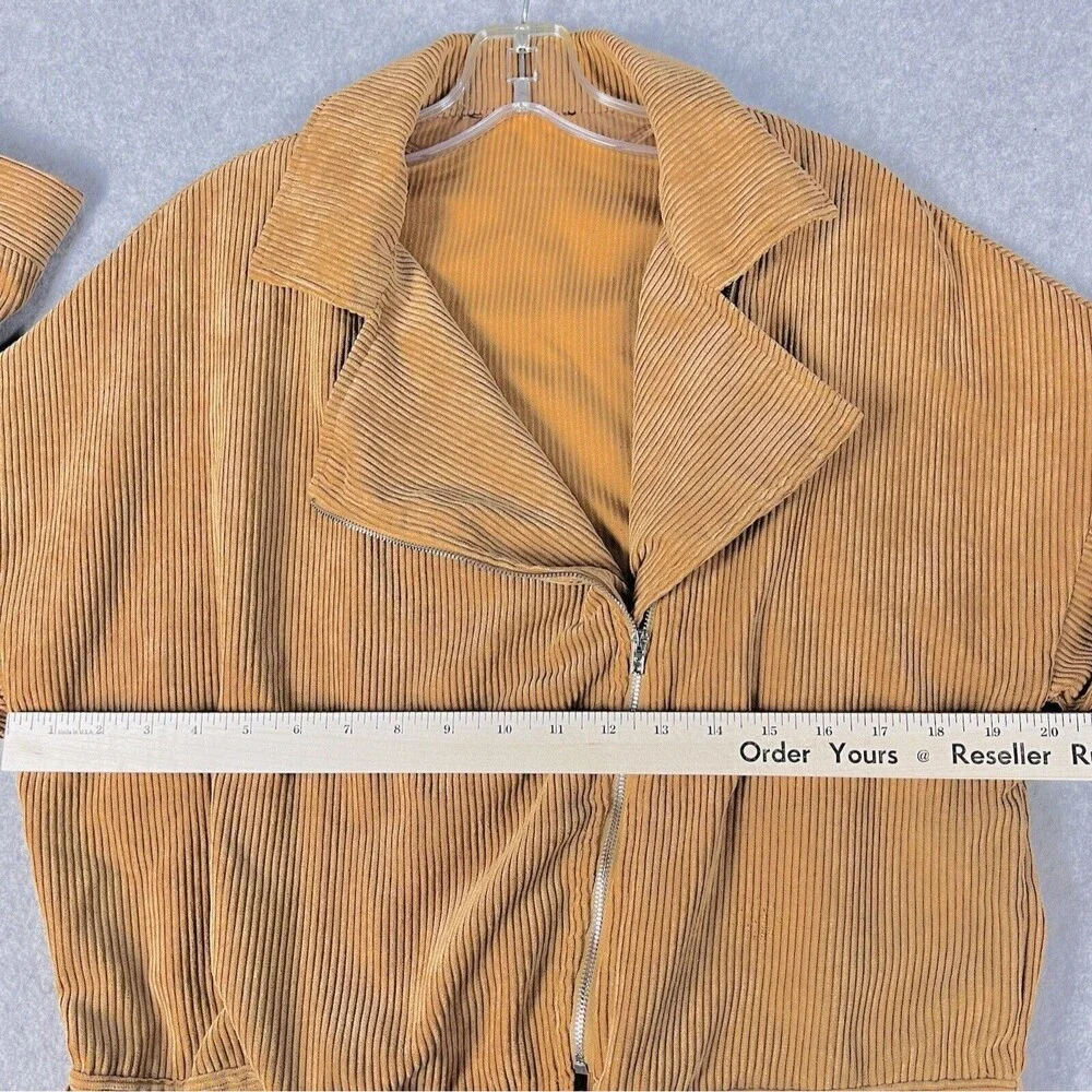 Free People Womens M Brown Corduroy Moto Jacket Cropped Belted Boho Western